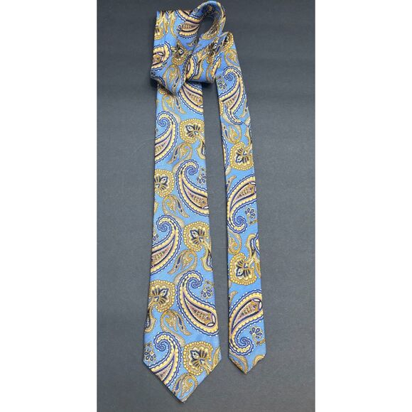The Red Barn 100% Silk Handmade Tie – Blue, Gold & Purple Paisley – Classic - Picture 4 of 4